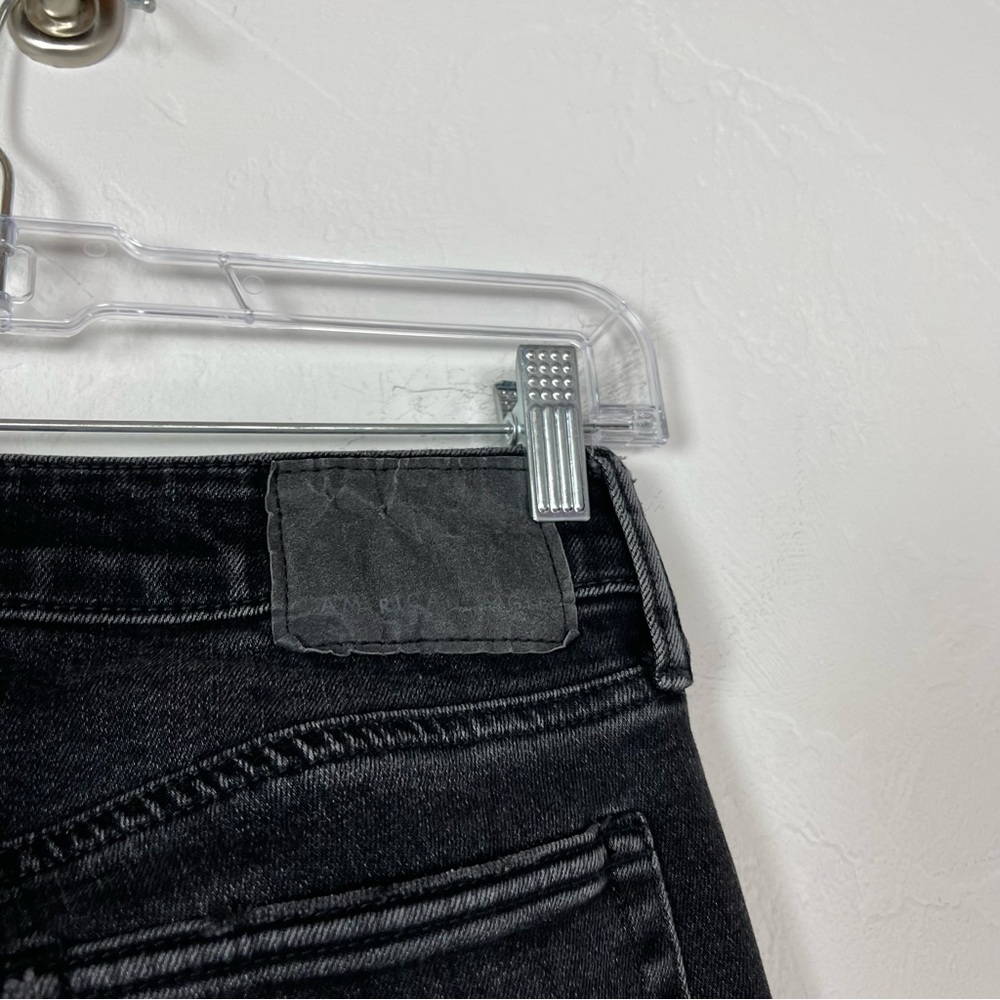American Eagle Jeans‎ Skinny Black Dark Wash Distressed Ripped Frayed Cotton - Picture 5 of 9